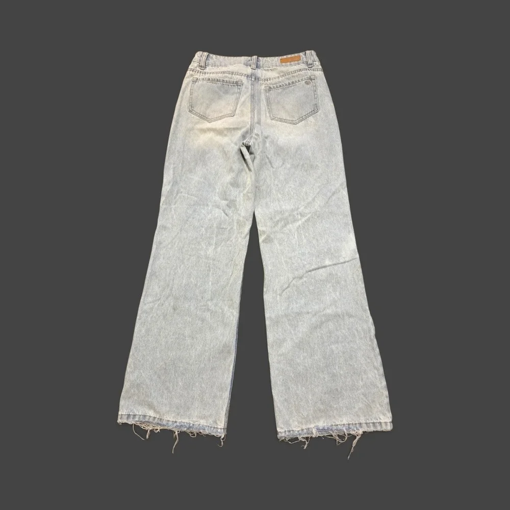 Justice Girls Size 14 Wide Leg Floral Embroidered Distressed Light Wash Jeans